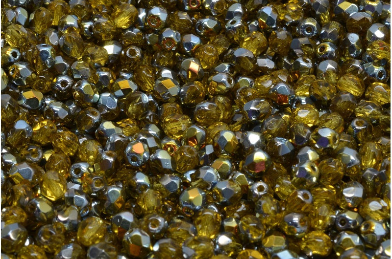 ファセット加工ビーズ ラウンド型 透明ライトトパーズイエローボルケーノ (10020-28001) ボヘミアクリスタルガラス チェコ共和国