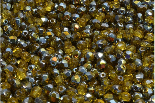 ファセット加工ビーズ ラウンド型 透明ライトトパーズイエローボルケーノ (10020-28001) ボヘミアクリスタルガラス チェコ共和国