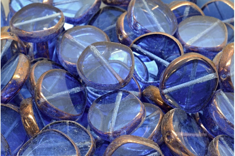 Table Cut 8 Edged Designed Beads, Transparent Blue Bronze (30040 14415), Glass, Czech Republic