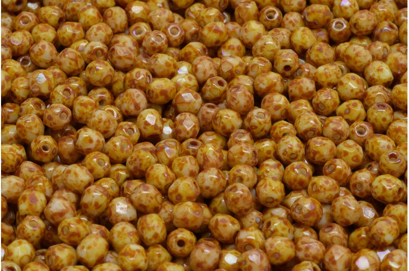 Fire Polished Faceted Beads Round, Chalk White Stain Strong (03000-86805), Bohemia Crystal Glass, Czech Republic