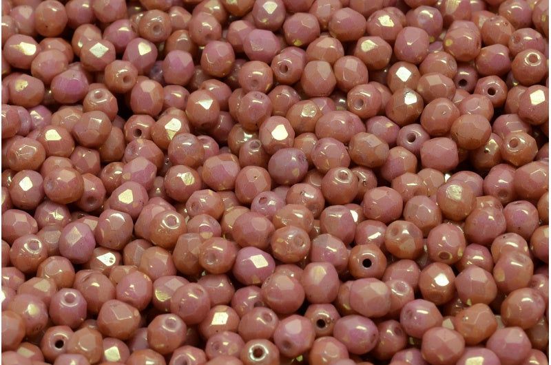 ファセット加工ビーズ ラウンド、チョークホワイトラスターレッドフルコーティング（03000-14495）、ボヘミアクリスタルガラス、チェコ共和国