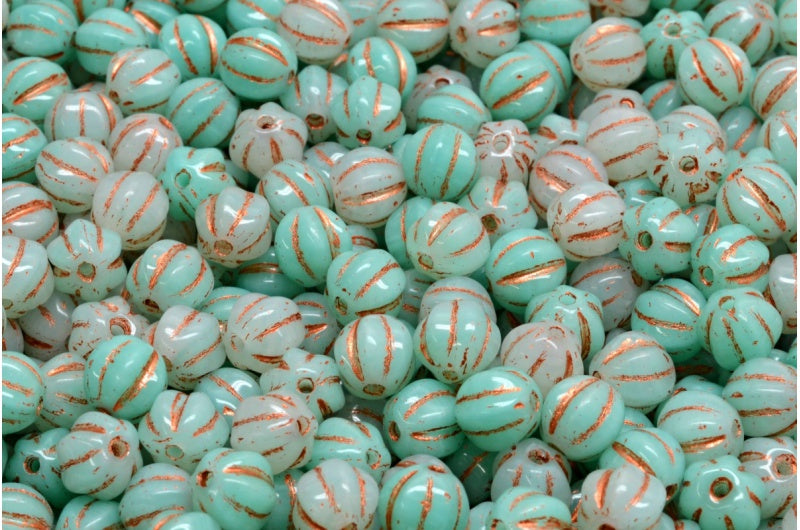 メロンビーズ、ホワイトティール銅線（R2613-54319）、ガラス、チェコ共和国