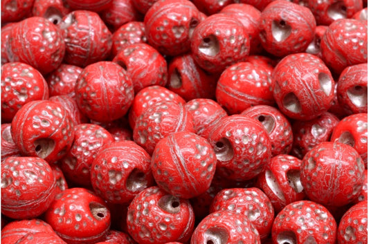 Orangefarbene Perlen, mit rotem Kupfer ausgekleidet (93180-54324), Glas, Tschechische Republik