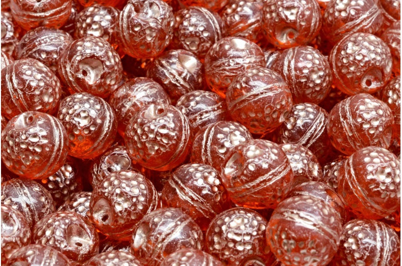 Orangefarbene Perlen, transparent orange mit Kupfer ausgekleidet (90030-54324), Glas, Tschechische Republik