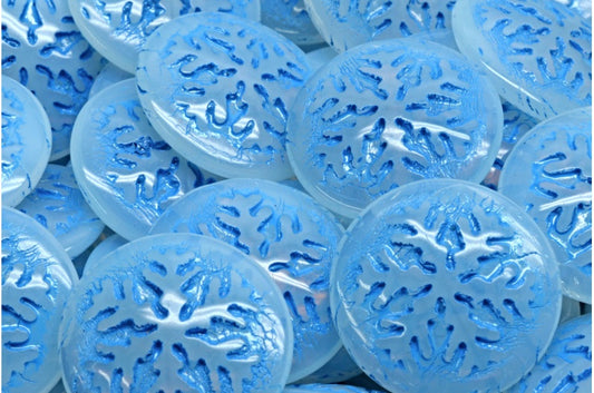 Snowflake Cabochon Beads, Opal Blue 54330 (31111-54330), Glass, Czech Republic