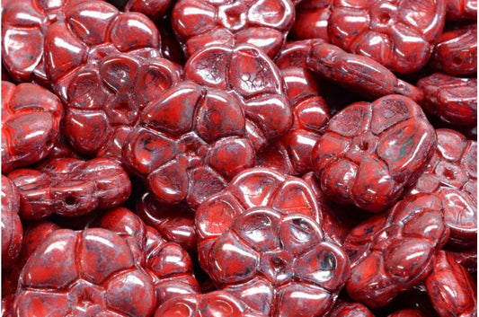 Primrose flower beads, Opaque Red Terracotta Blue (93200-15464), Glass, Czech Republic