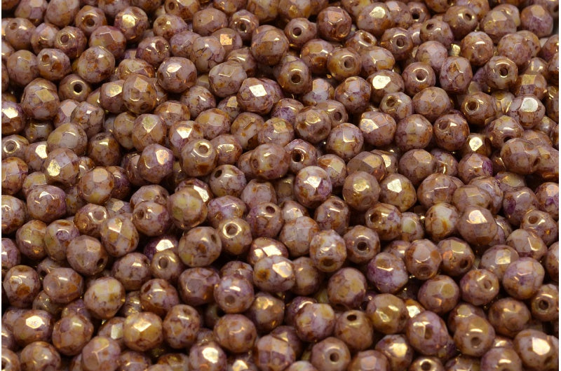 ファセット加工ラウンドビーズ、チョークホワイト 15696 (03000-15696)、ボヘミアクリスタルガラス、チェコ共和国