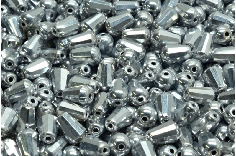 Fire Polish Faceted Teardrop Beads, Crystal Silver (00030-27000), Glass, Czech Republic