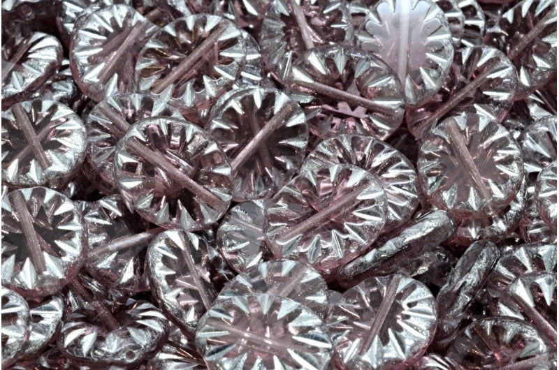 Table Cut Flat Oval Beads, Transparent Light Amethyst Silver (20020 27000), Glass, Czech Republic