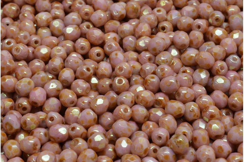 Fire Polished Faceted Beads Round, Chalk White Stain With Luster Red (03000-65491), Bohemia Crystal Glass, Czech Republic