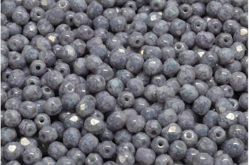 Fire Polished Faceted Beads Round, Chalk White Terracotta Copper (03000-15435), Bohemia Crystal Glass, Czech Republic