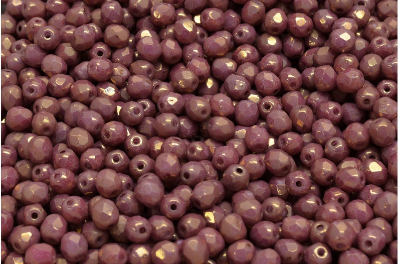 Fire Polish Faceted Round Beads 3mm, Chalk White Luster Violet Full Coated (03000-14496), Glass, Czech Republic