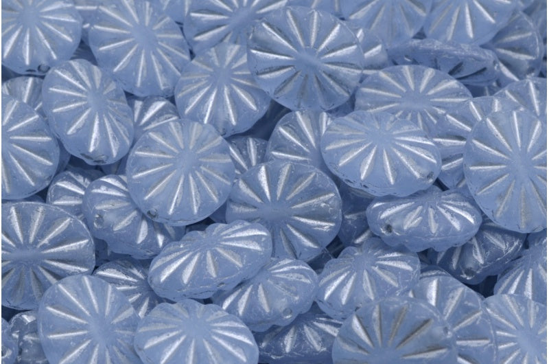 フラットオーバルビーズ、透明ライトアメジストシルバーラインマット（20210-54301-84100）、ガラス、チェコ共和国