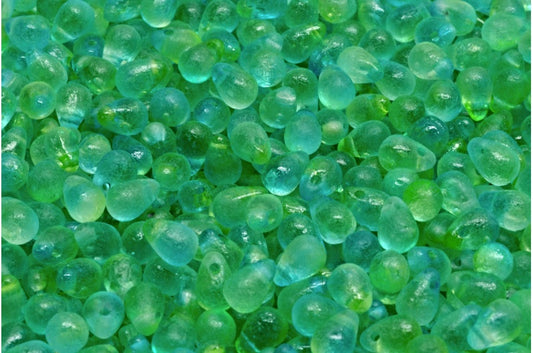 Drop Beads, Crystal Etched Yellow-Green Transparent Dyed (00030-ETCH-48010), Glass, Czech Republic