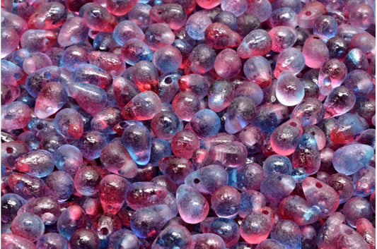 Drop Beads, Crystal Etched Blue-Red Transparent Dyed (00030-ETCH-48013), Glass, Czech Republic