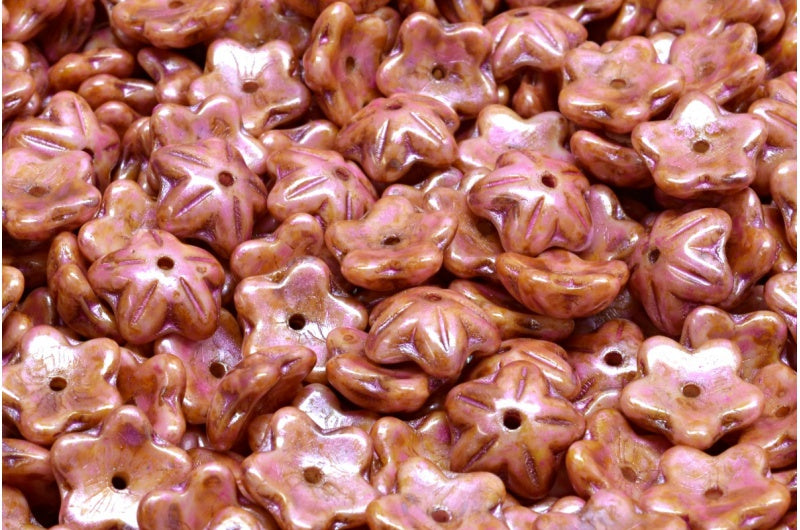 Flower Cup Beads, White Pink Beige Luster Spotted (02010-65323), Glass, Czech Republic
