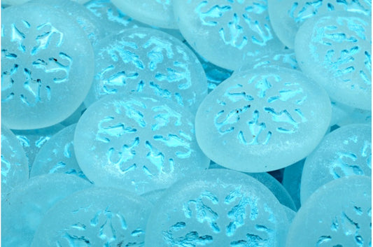 雪花凸圆形珠子，水晶哑光浅蓝色内衬 (00030-84100-54308)，玻璃，捷克共和国