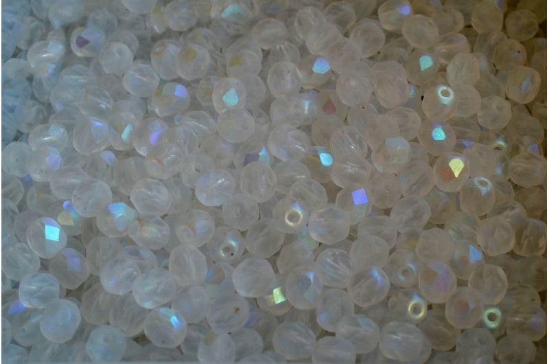 Fire Polish Faceted Round Beads, Crystal Matte Ab (00030-84100-28701), Glass, Czech Republic