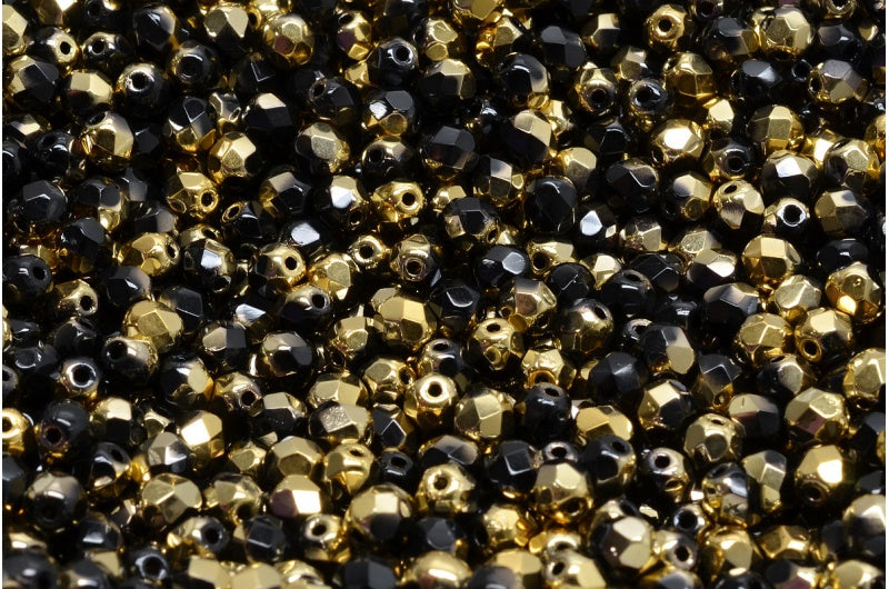 ファセット加工ラウンドビーズ、ブラックゴールド（23980-26441）、ボヘミアクリスタルガラス、チェコ共和国