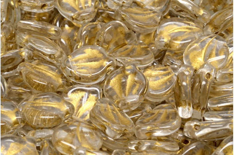 Pfingstrosenblütenperlen, Kristallgold gefüttert (00030-54302), Glas, Tschechische Republik