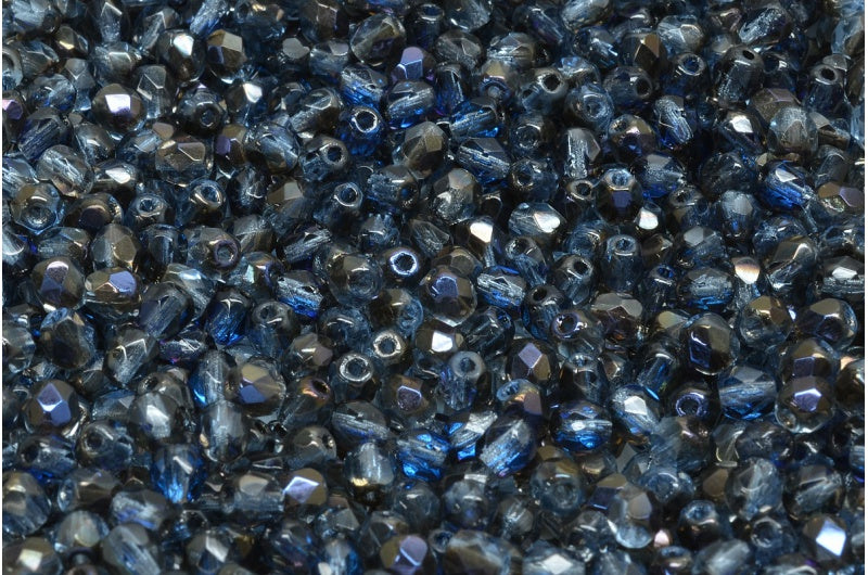 Fire Polished Faceted Beads Round, Transparent Dark Blue 29901 (30330-29901), Bohemia Crystal Glass, Czech Republic
