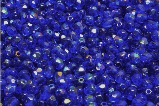 ファセットビーズ ラウンド型 透明ブルー 22701 (30090-22701)、ボヘミアクリスタルガラス、チェコ共和国