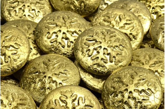 雪花凸圆形珠子，水晶蚀刻金 (00030-etch-26441)，玻璃，捷克共和国