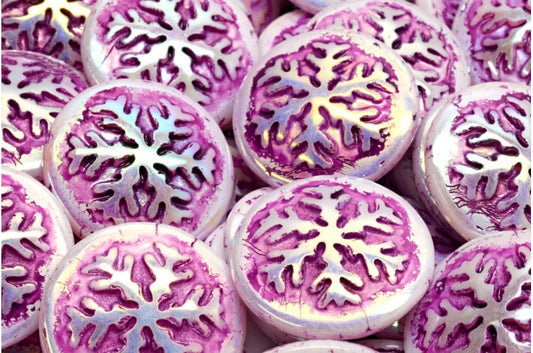 Snowflake Cabochon Beads, White Ab 54326 (02010-28701-54326), Glass, Czech Republic