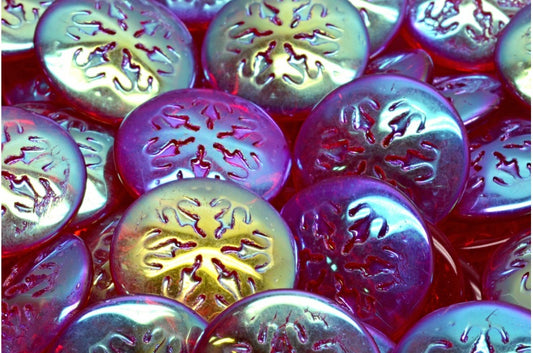 Snowflake Cabochon Beads, Ruby Red Ab (90080-28701), Glass, Czech Republic