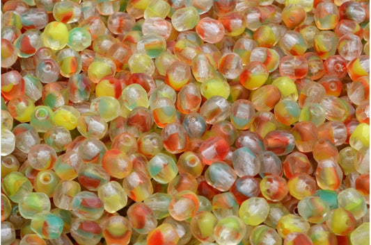 ファセットビーズラウンド、クリスタルマットミックスカラー（00030-84100-mix）、ボヘミアクリスタルガラス、チェコ共和国