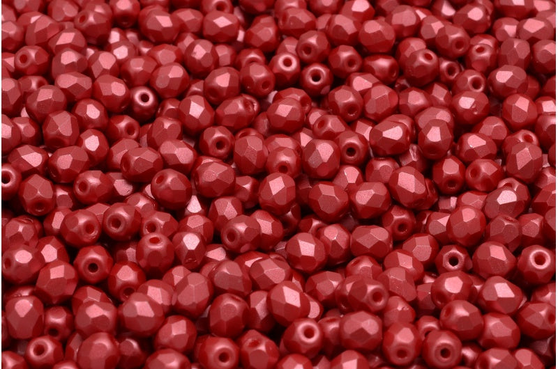 Fire Polish Faceted Round Beads 3mm, White Dark Coral (02010-25010), Glass, Czech Republic