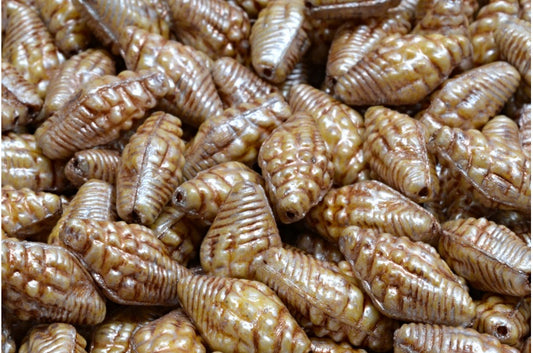 Miter Shell Beads, White Cream Luster Spotted Copper Lined (02010-65321-54324), Glass, Czech Republic