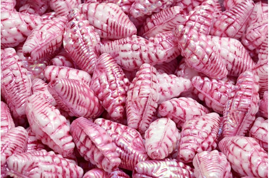 Miter Shell Beads, White Ab Pink Lined (02010-28701-54321), Glass, Czech Republic