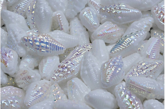 Miter Shell Beads, White Ab (02010-28701), Glass, Czech Republic