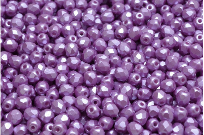 ファセット加工ラウンドビーズ、ホワイトパステルパープル（02010-25012）、ボヘミアクリスタルガラス、チェコ共和国