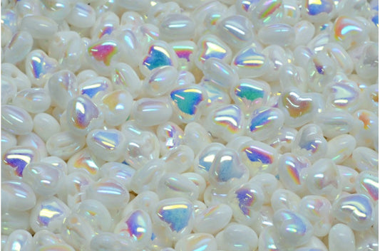 Heart Beads, White Ab Full (2X Side) (02010-28703), Glass, Czech Republic