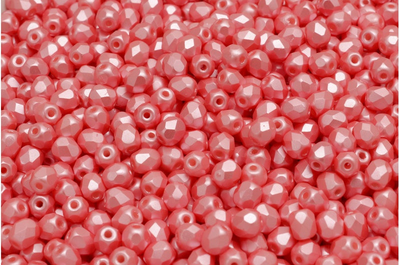 ファセット加工ビーズラウンド、ホワイトピンク（02010-25007）、ボヘミアクリスタルガラス、チェコ共和国