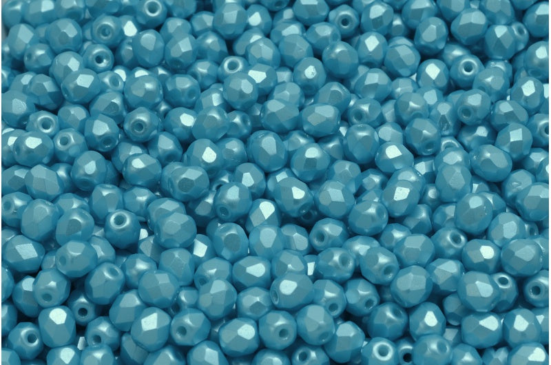 Fire Polished Faceted Beads Round, White Aqua (02010-25019), Bohemia Crystal Glass, Czech Republic