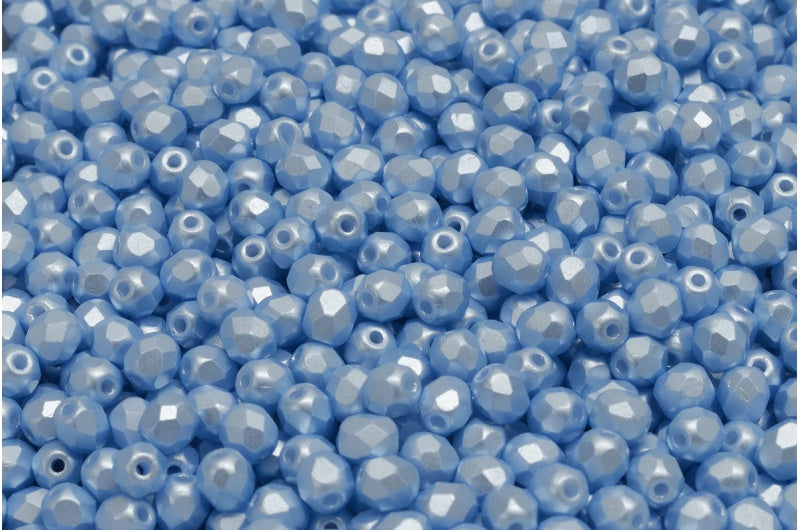 Fire Polish Faceted Round Beads 3mm, White Light Blue (02010-25014), Glass, Czech Republic