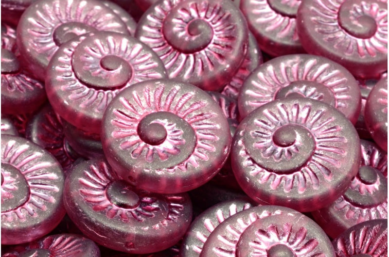 化石シェルビーズ、透明ライトアメジストマットピンクライン（20040-84100-54321）、ガラス、チェコ共和国