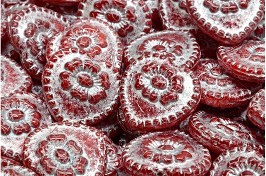 Heart Beads With Rose, Opal Red Silver Lined (91240-54301), Glass, Czech Republic