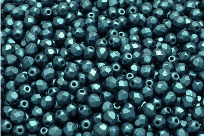 ファセット加工ラウンドビーズ、ホワイトペトロール（02010-25033）、ボヘミアクリスタルガラス、チェコ共和国