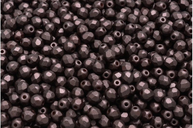 ファセット加工ビーズラウンド、ホワイトパステルダークブラウン（02010-25036）、ボヘミアクリスタルガラス、チェコ共和国