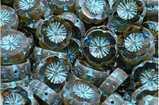 Table Cut Hawaii Flower Beads, Transparent Blue Travertin 54308 (30010 86800 54308), Glass, Czech Republic