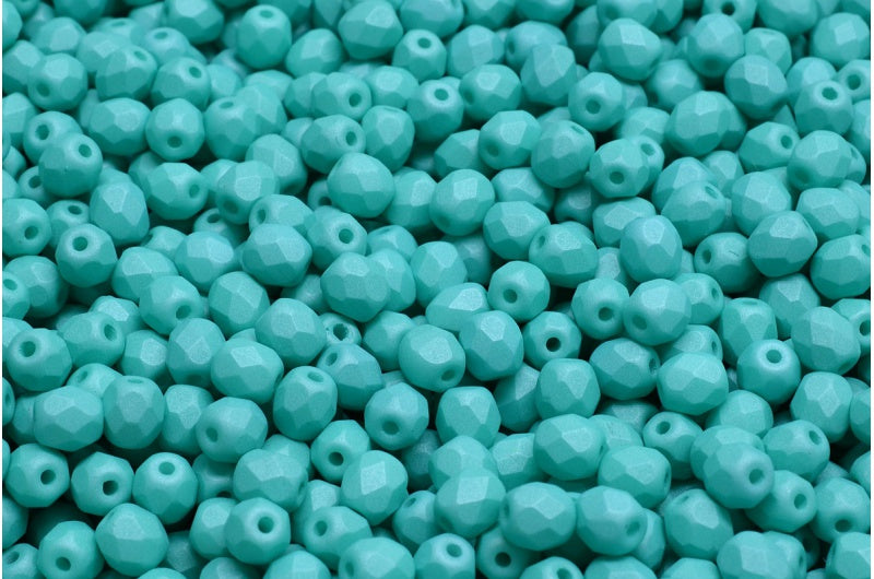 ファセット加工ラウンドビーズ、ホワイトネオンシルクミント（02010-29569）、ボヘミアクリスタルガラス、チェコ共和国