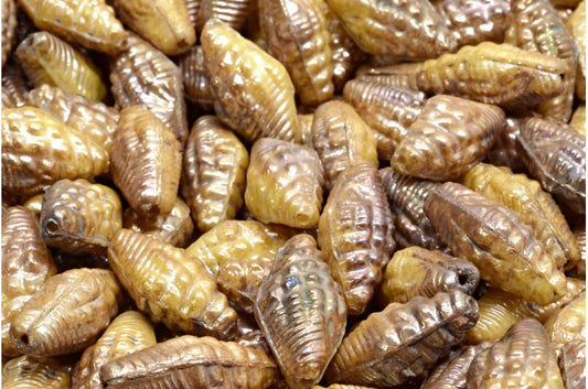 Miter Shell Beads, White Picasso (02010-43400), Glass, Czech Republic