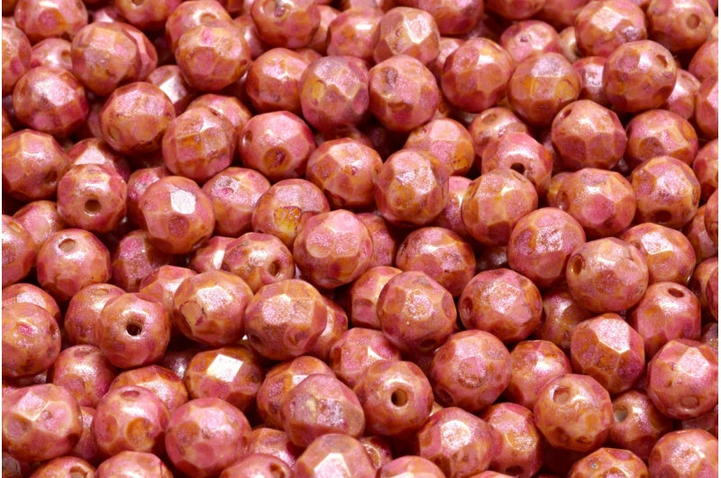 Fire Polish Faceted Round Beads 3mm, Chalk White Rose Luster Spotted (03000-65327), Glass, Czech Republic