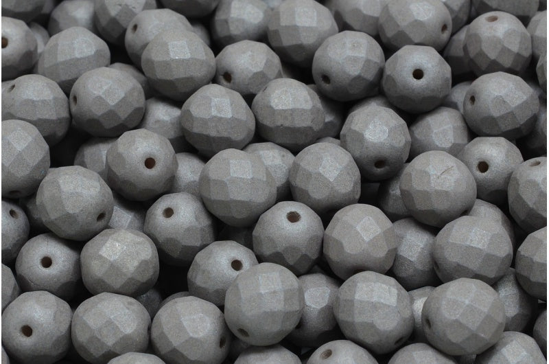 Fire Polish Faceted Round Beads 3mm, White Matte Gray (02010-29566), Glass, Czech Republic