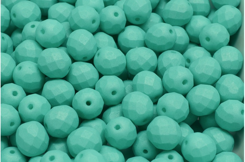 ファセット加工ラウンドビーズ、ホワイトネオンシルクミント（02010-29569）、ボヘミアクリスタルガラス、チェコ共和国