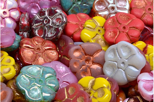 Primrose flower beads, 1 Mixed Colors (00001-mix), Glass, Czech Republic